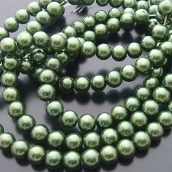 Vibrant Glass Dyeing Color Round Imitation Pearl Beads for DIY Jewelry and Accessories (Olive Green)