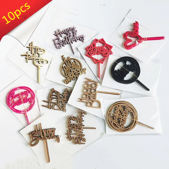 다양한 스타일과 핑크 골드 아크릴로 제작된 여러 스타일 생일 축하 케이크 토퍼
