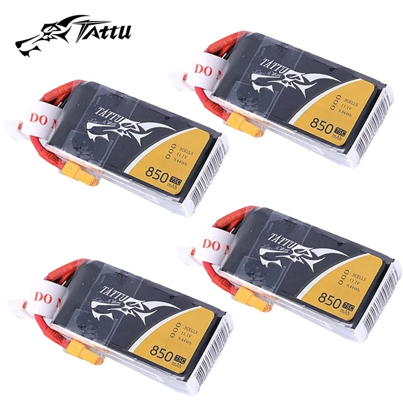 4Pcs Upgrade TATTU 75C 3S/4S 850mAh 11.1/14.8V Lipo Battery For RC Helicopter Quadcopter FPV Racing Drone Parts 3S/4S Battery drone spare parts