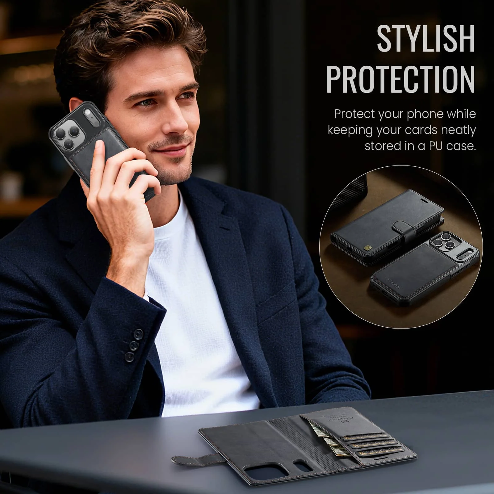 Deluxe Detachable Wallet Case - 2-in-1 Flip Folio Card Holder with RFID Protection and Shockproof Kickstand