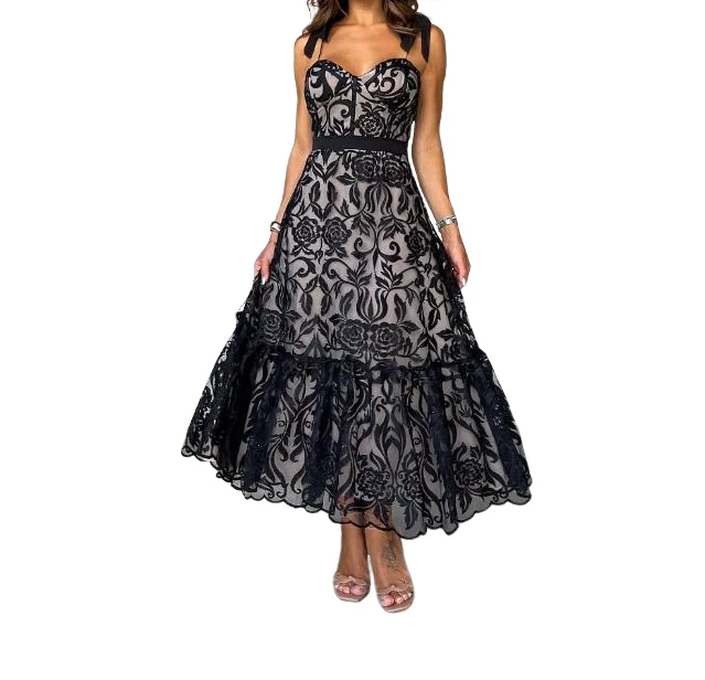 

Elegant Party Dresses for Women Sexy Printed Lace Perspective Strap Dress New Fashion 2023 Summer Casual Female Clothing
