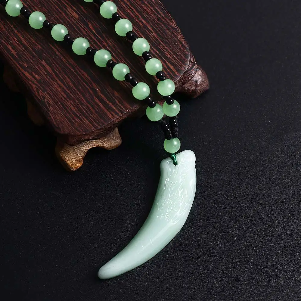 Jade Small Bead Wolf Tooth Pendant Couple Niche Design Chinese Style Necklace Girl Necklace Fashion Jewelry Men