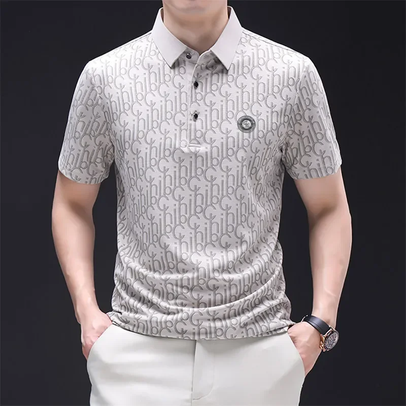 Camicia a maniche corte casual da lavoro da uomo nuova con stemma Polo tinta unita Top versatile confortevole e traspirante alla moda - immagine 3