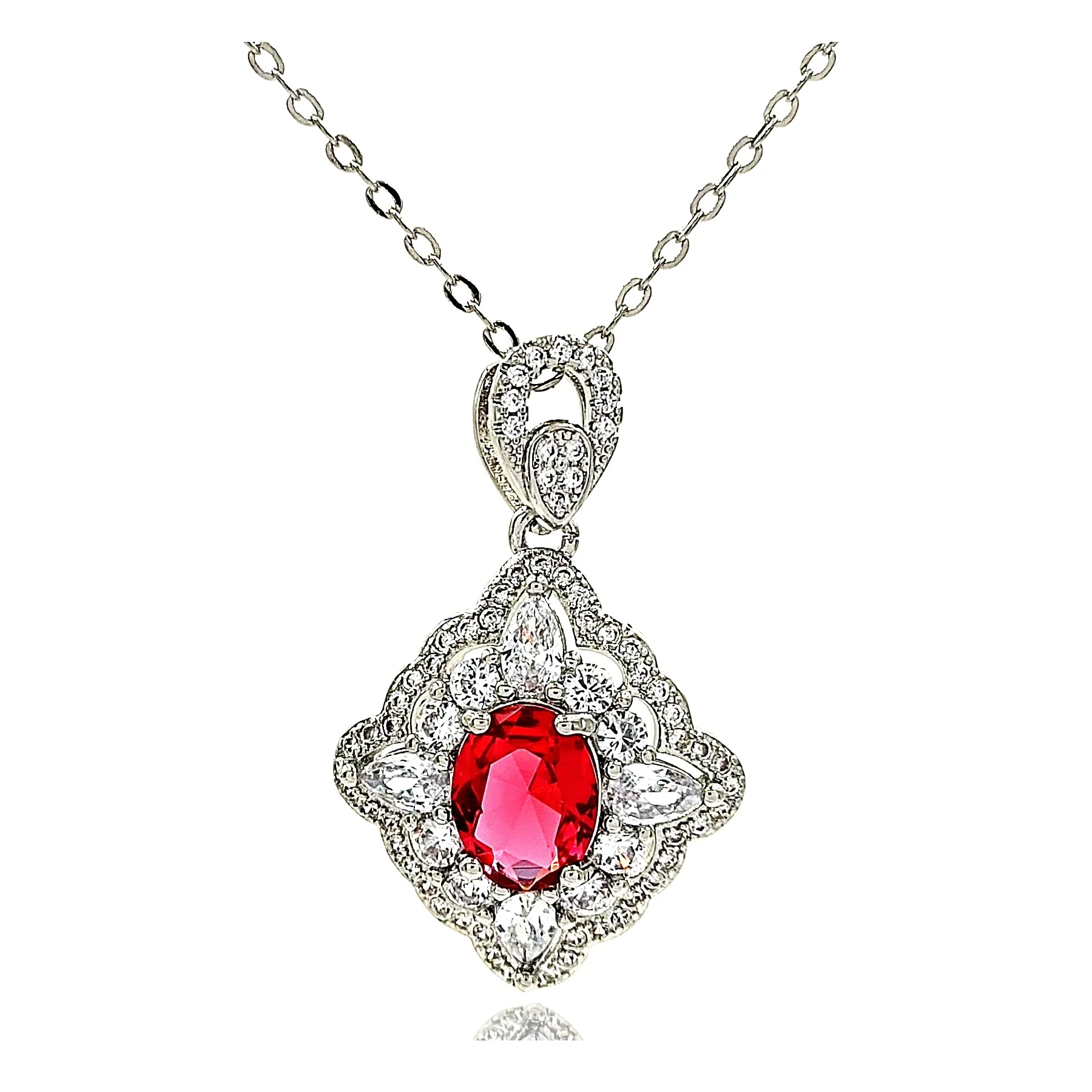 

Prosperity Floral Style Blood Red Halo Pendant Necklace for Engagement Gift for Women Her