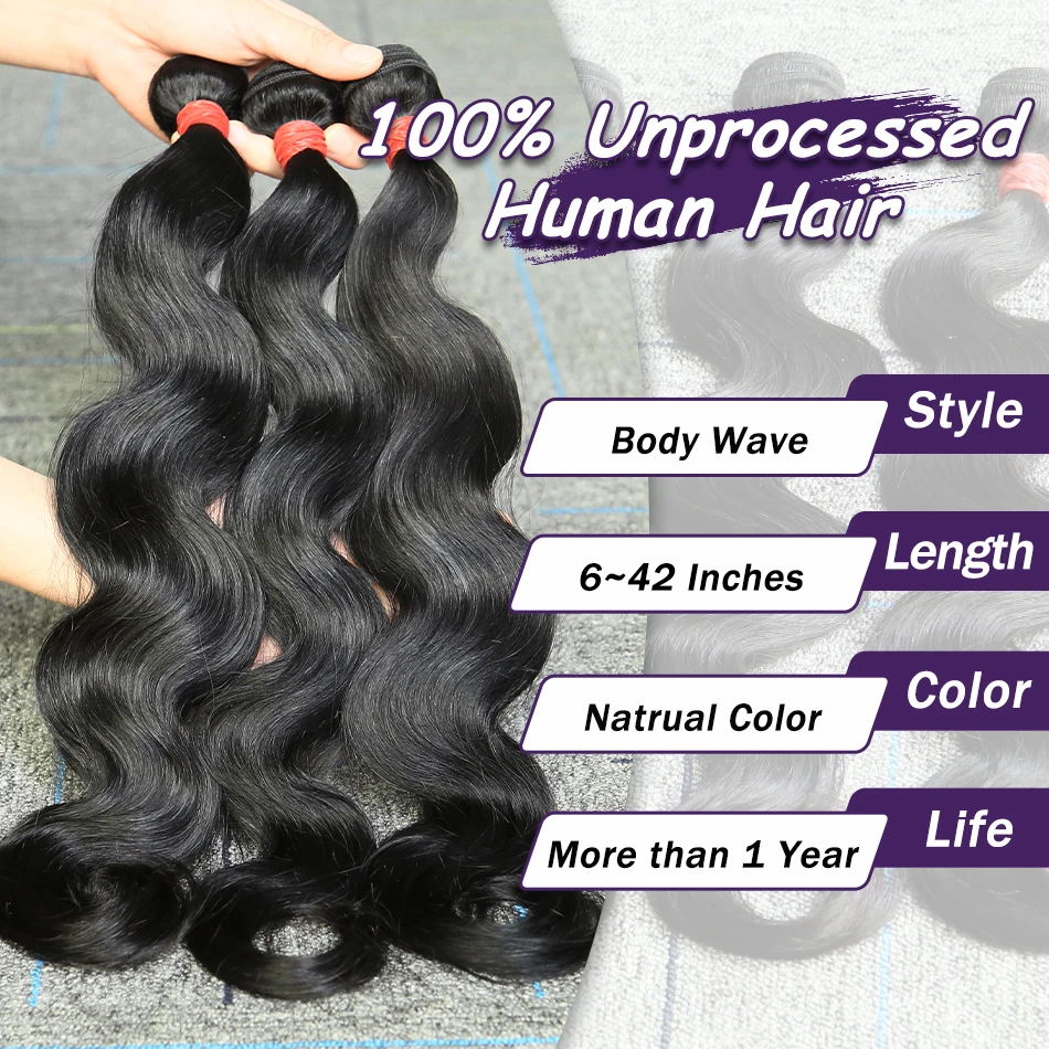 Human Hair Extensions 30 40 Inch Body Wave Brazilian Bundles 100% Human Hair 3 4 5 Bundles Natural
