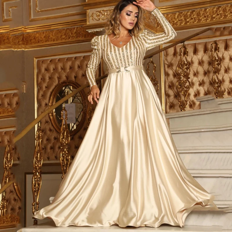 Muslim Abayat Dress for Women, Long Dress, Deep V, Big Swing, Sexy Abayas for Banquet, Evening Dress, Europe and America