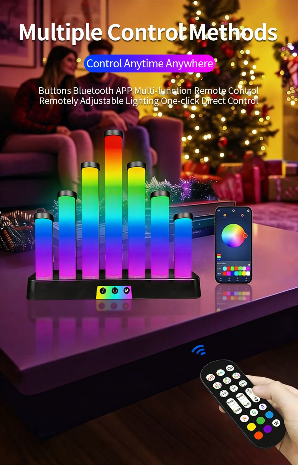 Smart RGB Desktop LED Ambient Light Bar – Music Rhythm Sync, Bluetooth App & Button Control for Gaming Room, Bedroom & Desk Decoration