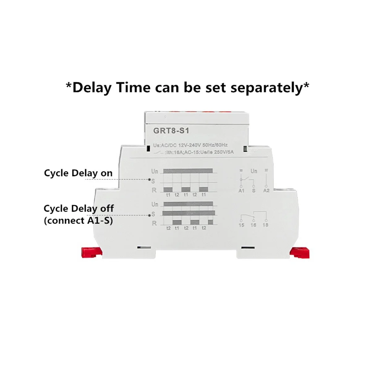 GEYA GRT8-S Asymmetric Cycle Timer Relay SPDT 16A Electronic Repeat Relay, GRT8-S1 AC230V