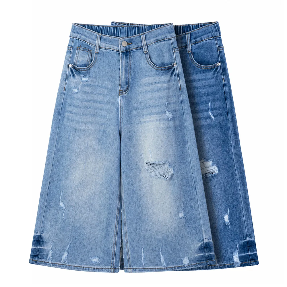 Jean déchiré taille haute extensible en denim pour femme, style slim, longueur mollet, pour femmes rondes, collection été 2026 - 2626