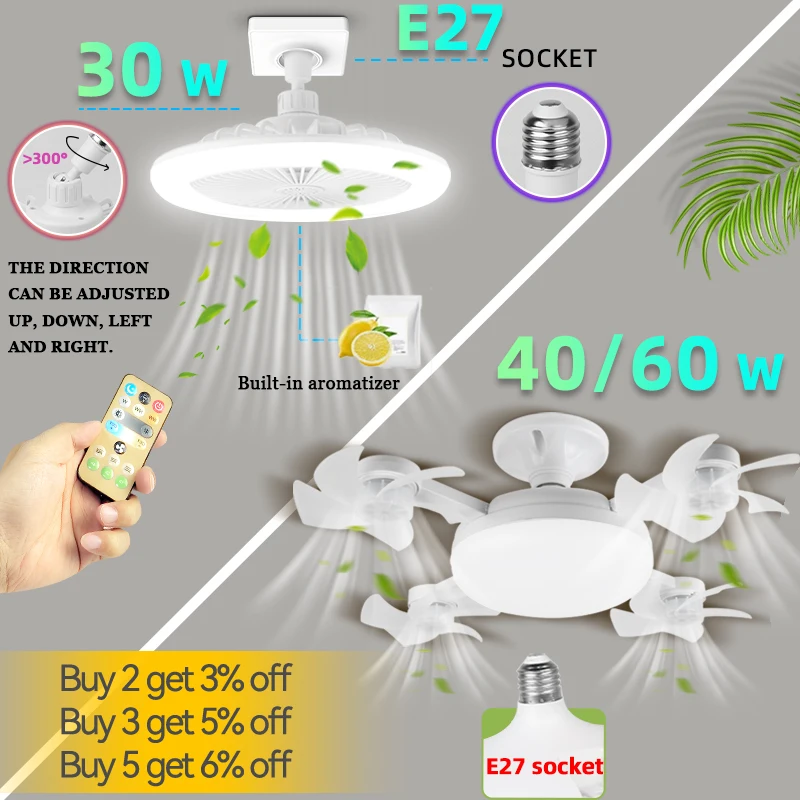 Ceiling fan light E27 remote control with 30 watt light ceiling fan for garage, bathroom, bedroom, and kitchen
