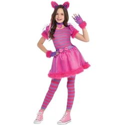 Enchanting Cheshire Cat Costume - Whimsical Wonderland Dress for Halloween Carnival 2023 (Pink)