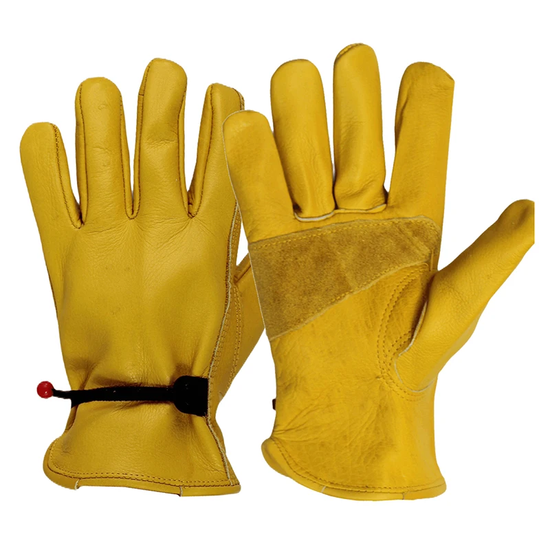 1 Pair Yellow Cowhide Heavy Duty Safety Protective Driver Working Welding Stretchable Mechanic Glove work gloves protective gloves Leather Work Gloves For Men