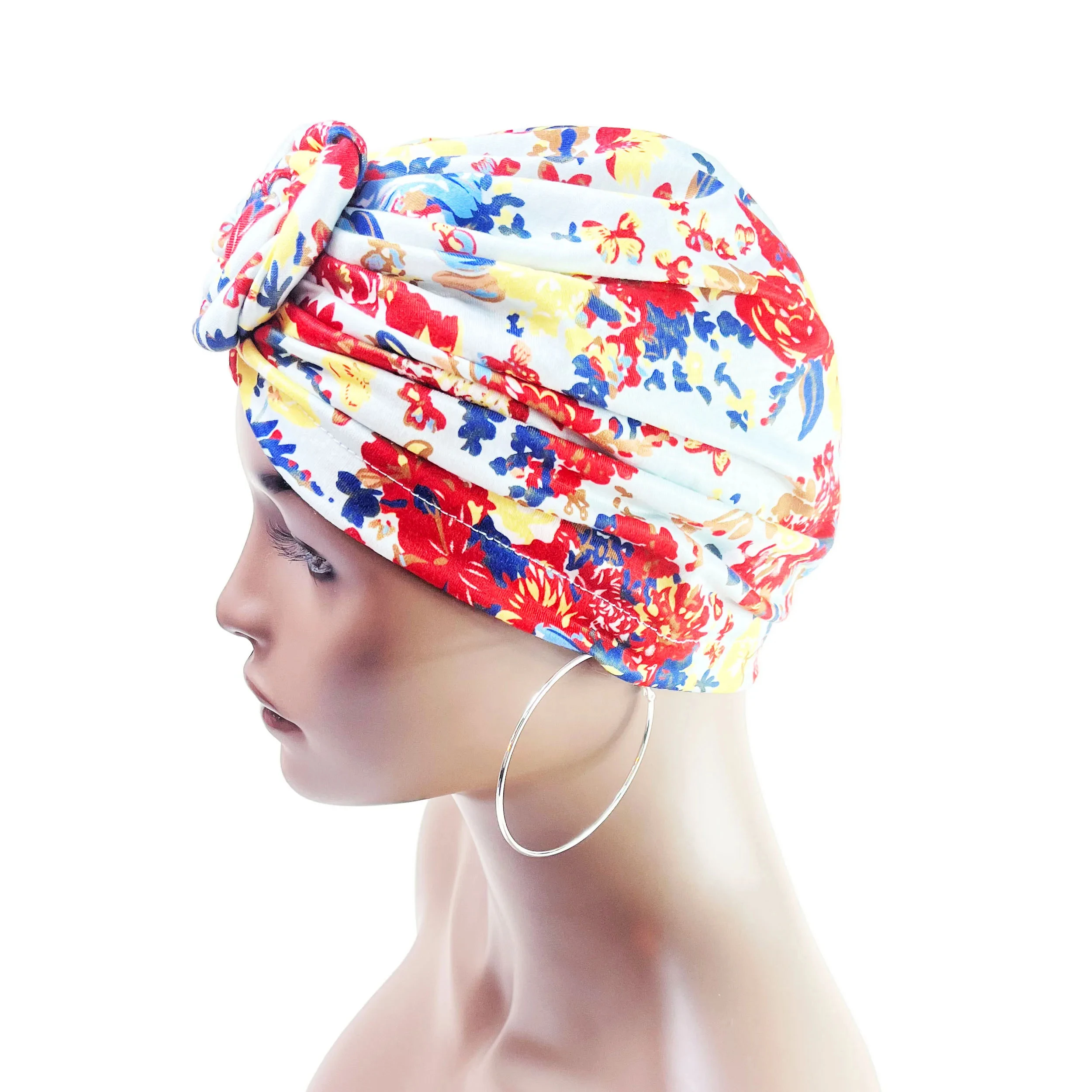Bohemia Bonnet For Women Soft Pre-Tied Knot Fashion Pleated Turban Cap Beanie Headwrap Sleep Hat Chemo Caps 4