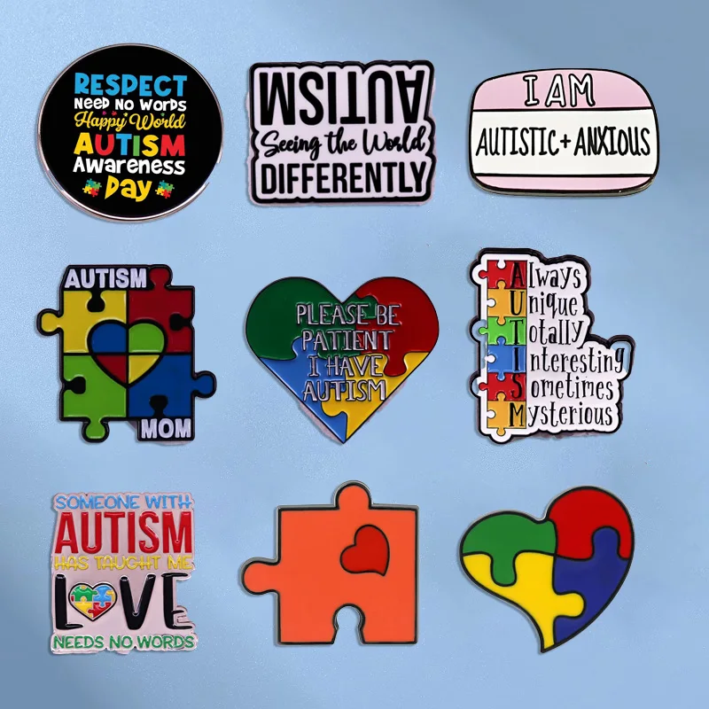 Autism Brooch Colorful Puzzle Lapel Pin Health Awareness Badge Encouragement Student School Bag Accessories Jewelry Gift