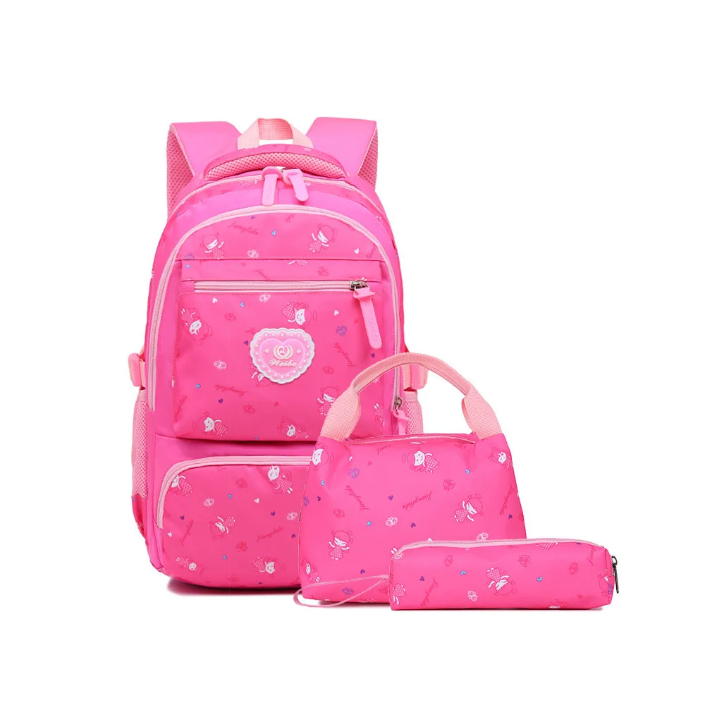 3PCs Set Backpack for Teens Girls Large Capacity Blue Pink Purple Black Schoolbag for Teenage Back to School Lunch Bag