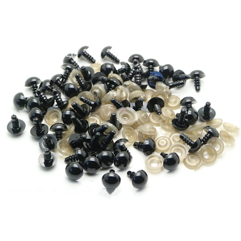 Plastic Safety Eyes Doll Eyes Googly Doll Eyes Plastic Toy Eyes Doll Handmade Accessories 6-14mm Black Plastic Safety Eyes for DIY Crochet Doll Decoration DIY Craft Kit Plush Toy Soft Toy Doll Eyes Accessories 100Pcs