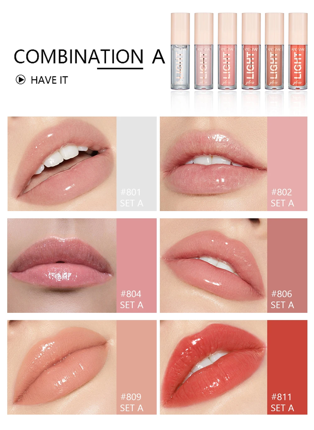 Lip Gloss Set - 6 PCS Long-Lasting Liquid Lip Stains with Mirror