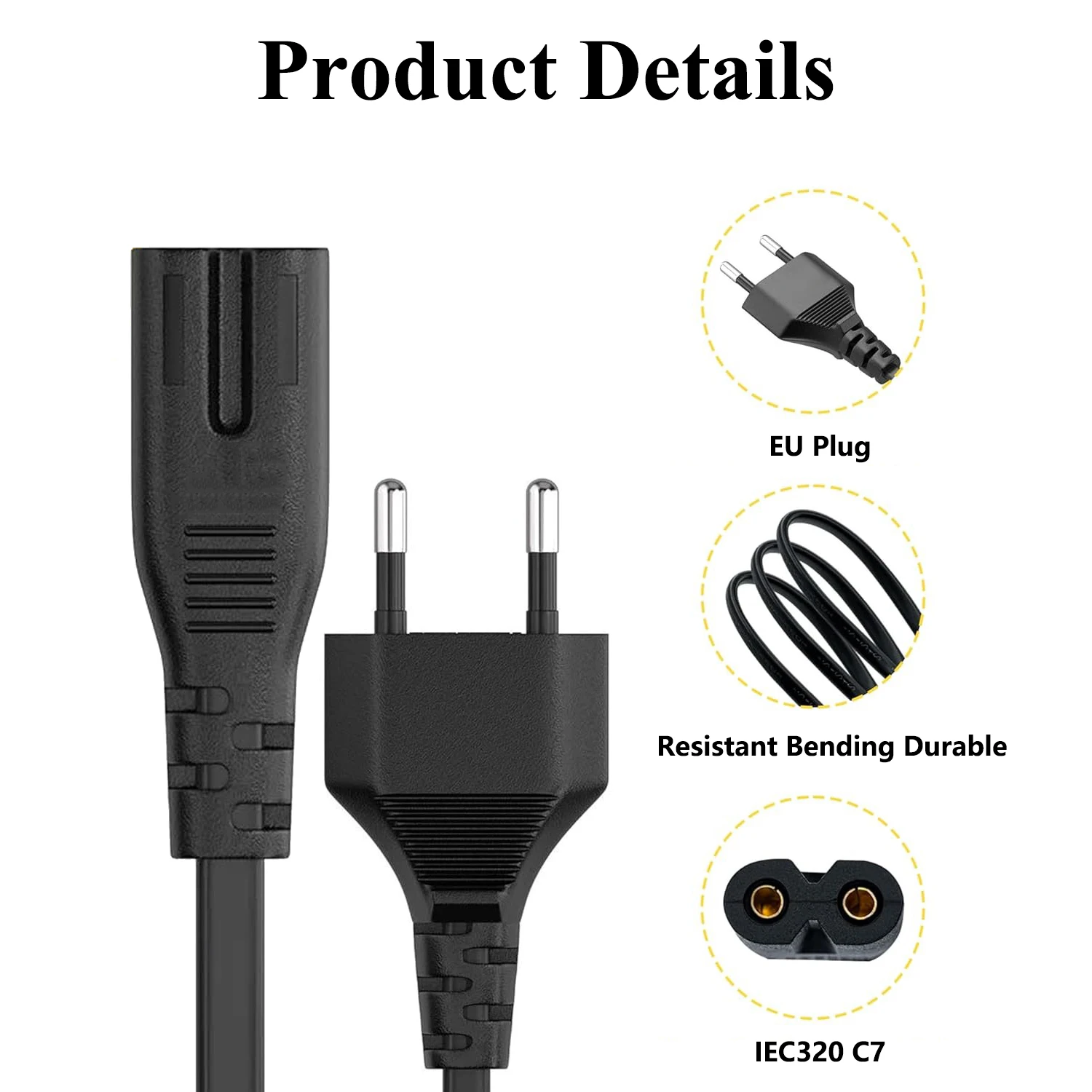 Universal EU/US to C7 Power Cord Cable 2-Pin IEC320 C7 Figure 8