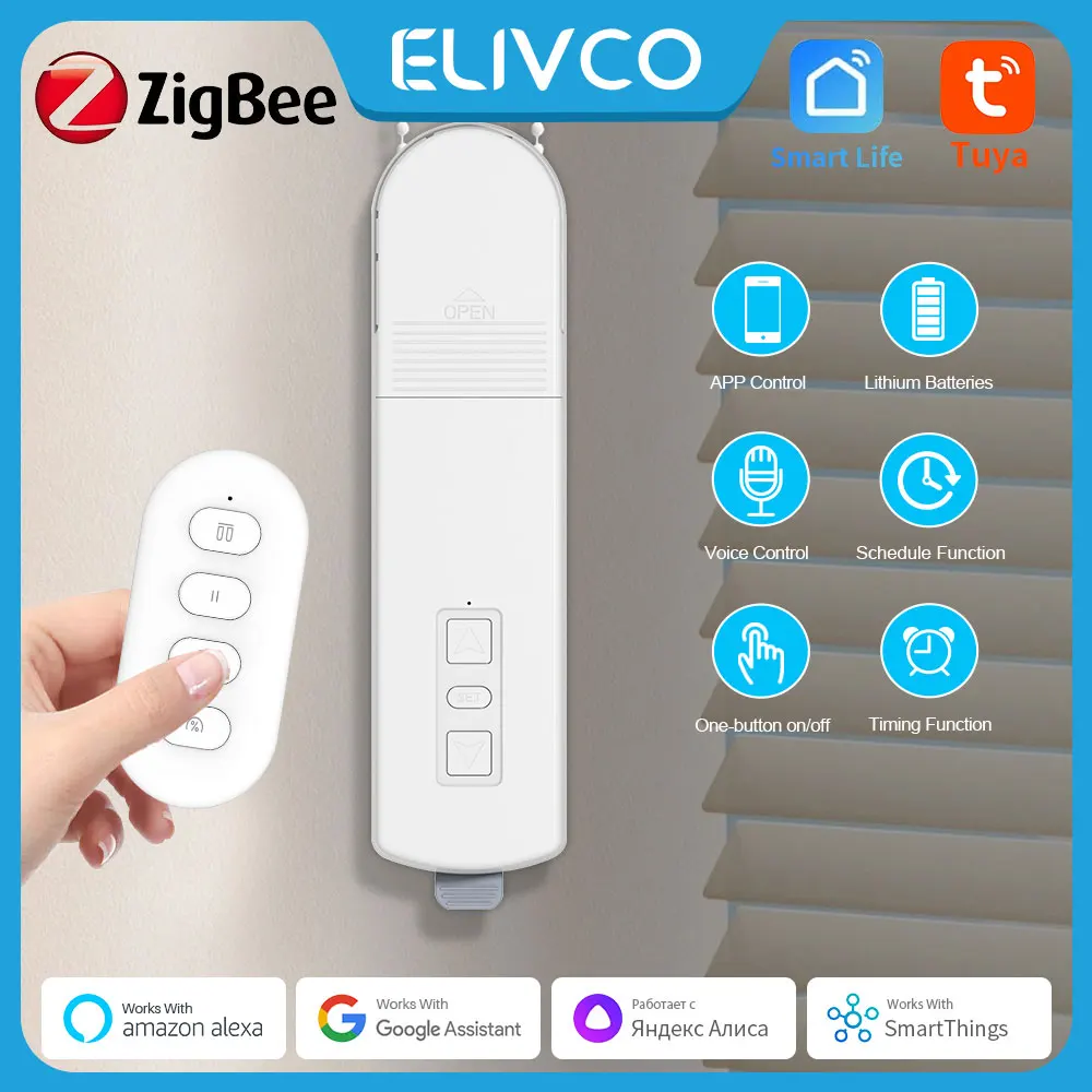 ELIVCO Tuya Zigbee 3.0 Smart Roller Shutter Blinds Shades Drive Electric Curtain Motor, Smart Life app control works with Alexa Google Assistant