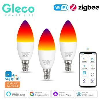 Gleco Ewelink E14 스마트 와이파이 LED 전구, 지그비 RGBCW LED 램프, 알렉사 아마존 구글 홈 얀덱스 앨리스 스마트싱스 작동