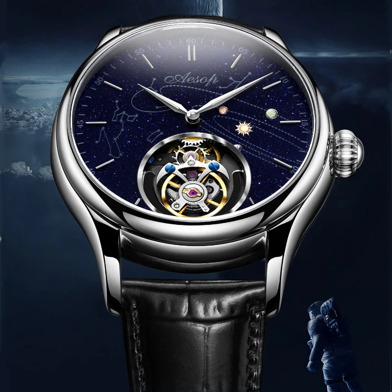 AESOP Flying Tourbillon Skeleton Mechanical Luxury Watches Waterproof Wristwatches Watch Brand For Men Movement Sapphire