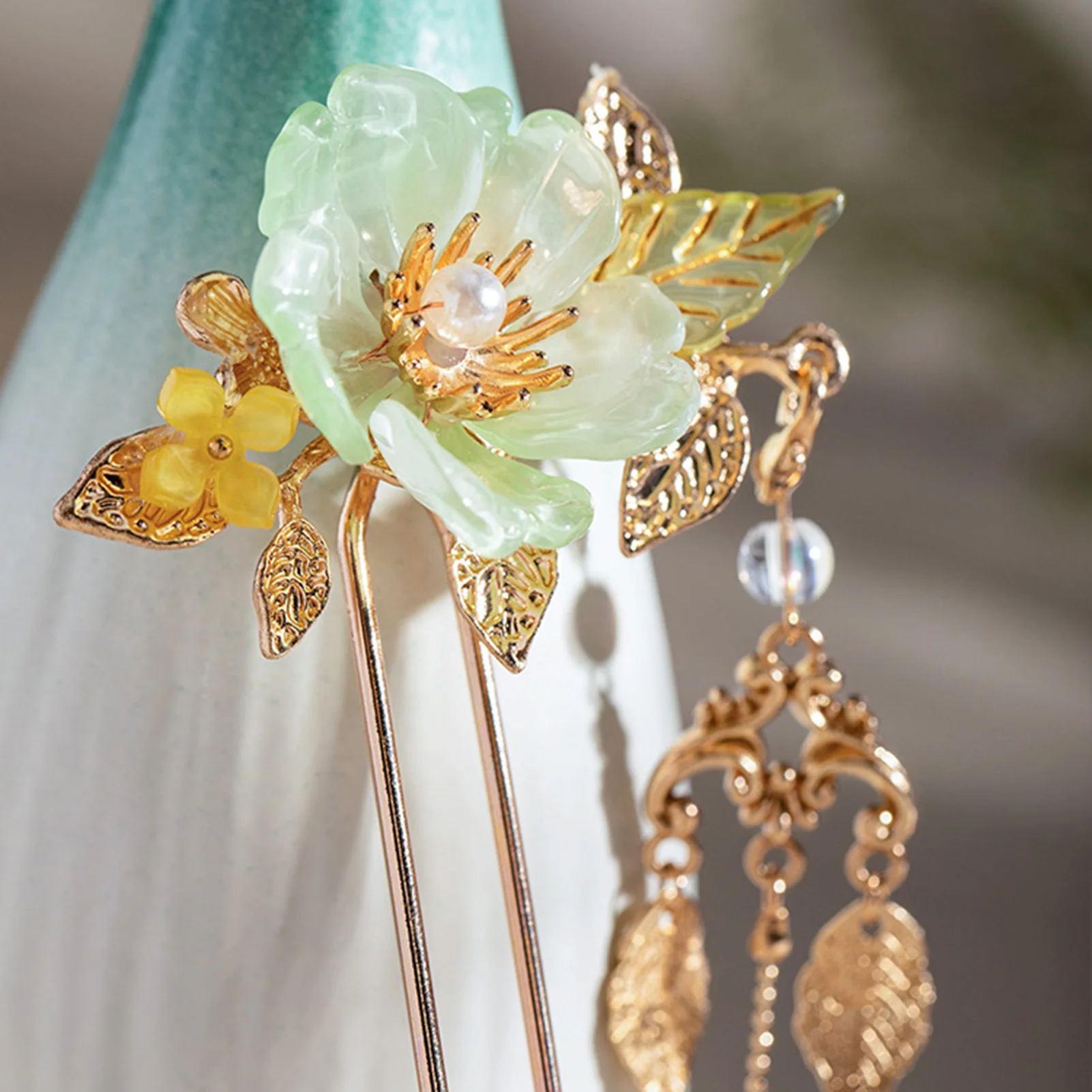 Hair Accessories 14k Gold Plated Copper Vintage Handcrafted Floral Pearl Lilies Amazon.com : 2PCS Lily of the Valley Flower Pearl Leaf  main image 3