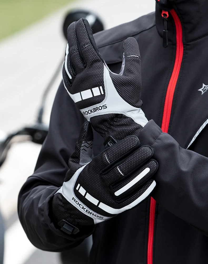 ROCKBROS Winter Warme Fahrrad Damen Herren Handschuhe SBR Touchscreen USB Beheizte Handschuhe Winddicht Plam Atmungsaktive Motor E-bike Handschuhe – Detail 2
