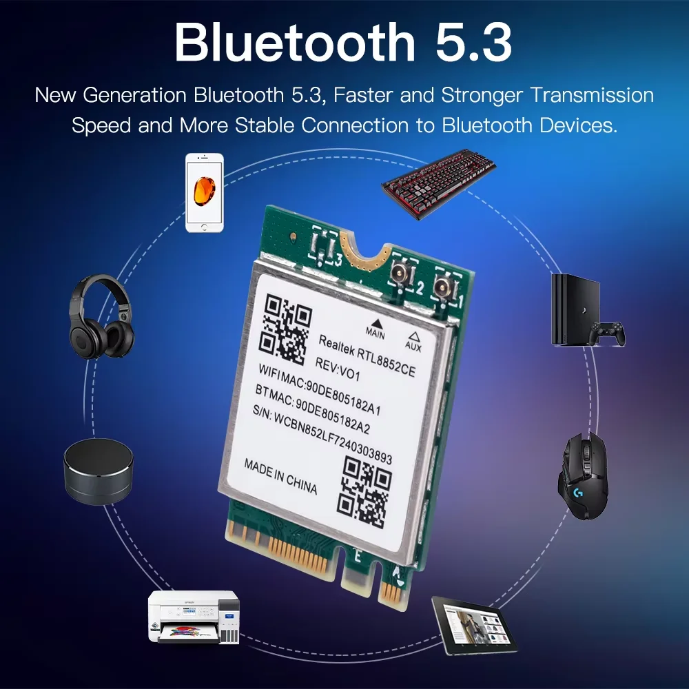 WiFi 6E RTL8852CE M.2 NGFF Wireeless Adapter Bluetooth 5.3 5374Mbps 2.4G/5G/6GHz 802.11AX For Desktop/Laptop For Win10/11