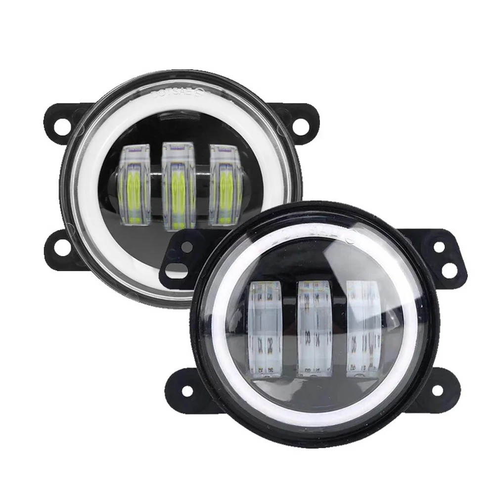 4인치 LED 안개등과 엔젤 아이 화이트 옐로우 링이 결합된 오프로드 차량 헤드라이트 주간 주행용 원형 LED 안개등