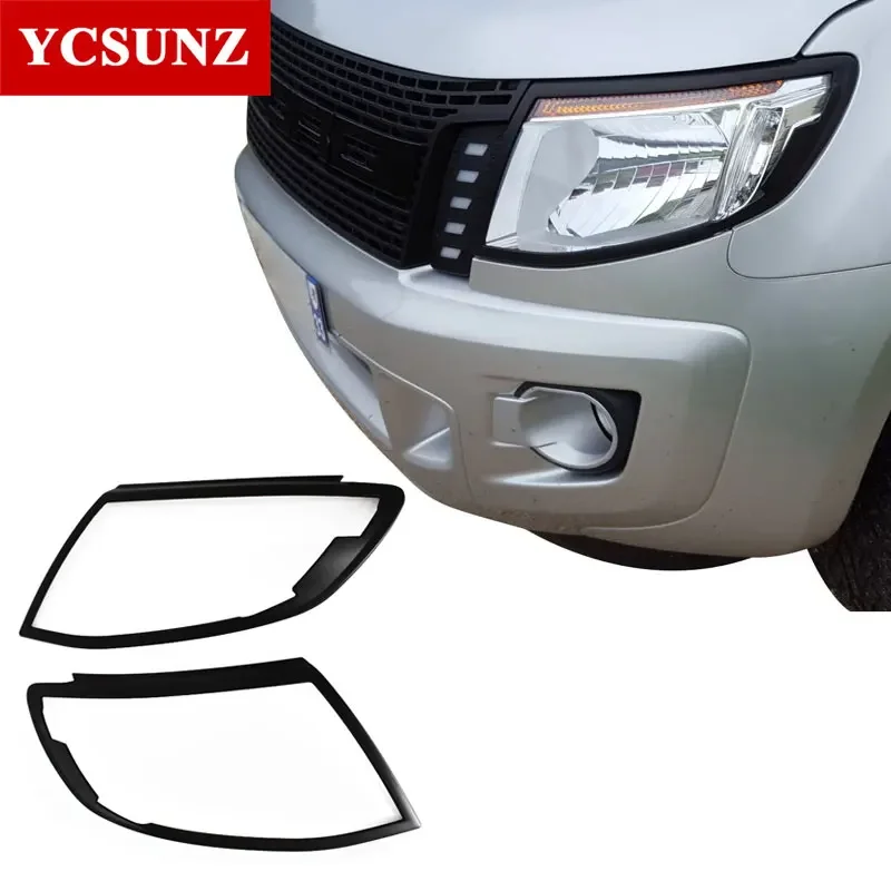 Car Accessories ABS Black Headlight Covers Lamp Surrouds Trim For Ford Ranger T6 2012 2013 2014 YCSUNZ