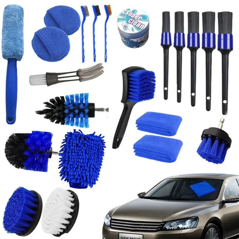 

Auto Detailing Brush Set 30pcs Car Detailing Drill Brush Interior Cleaning Brush Wet And Dry Auto Brushes For Wheel Car Seat
