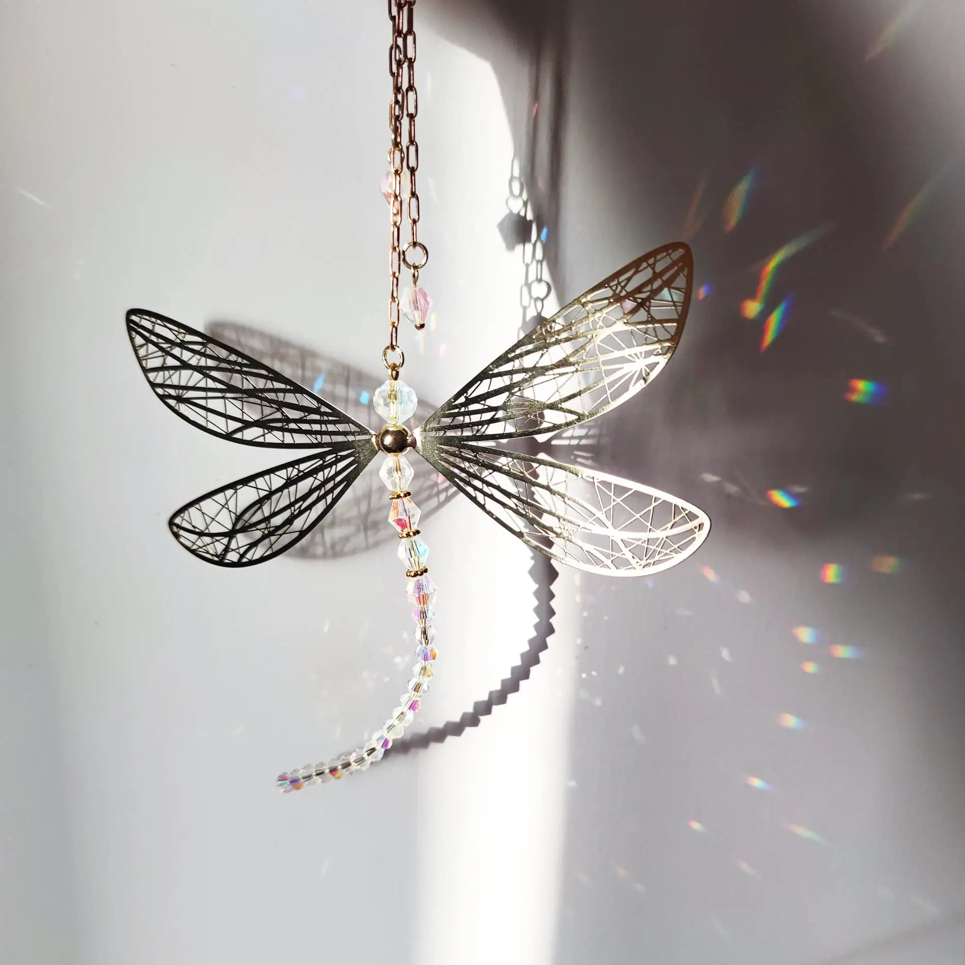 Creative Wing Dragonfly Crystal Suncatcher Outdoor Garden Car Home Hanging Ornament Wind Chimes Window Decoration