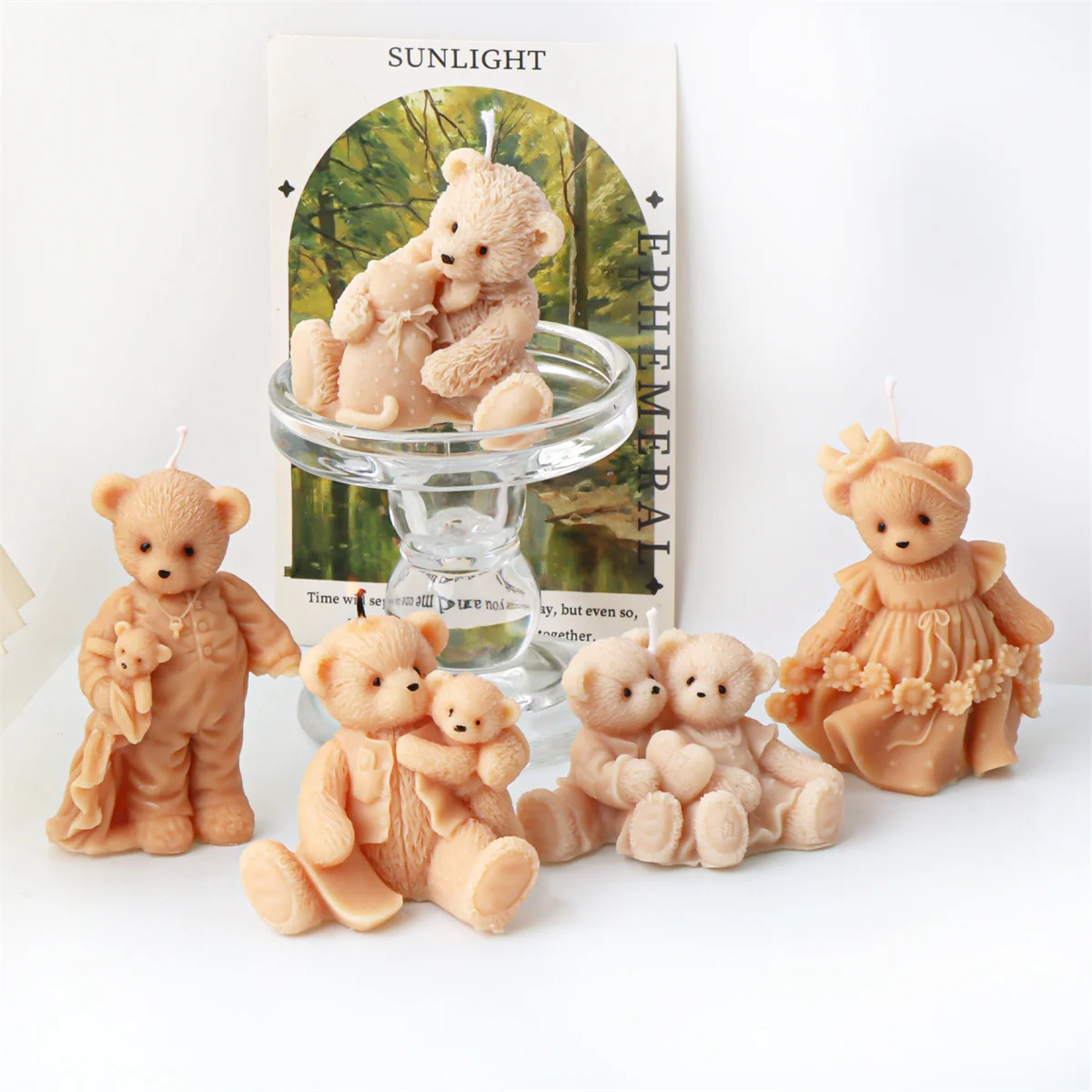 3D Cute Bear Family Candle Mold Silicone Making Handmade Soap Craft Wax Resin Plaster Home Decorations Animals Mould Craft Gifts