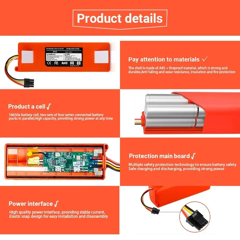 Vacuum Cleaner Battery Original Replacement Battery BRR-2P4S-5200D for XIAOMI 1S 1ST Roborock SDJQR01RR Sweeping Mopping Robot Vacuum Cleaner 6500mAh