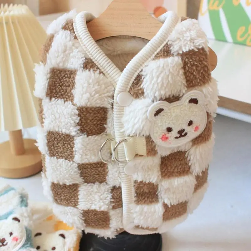 Winter Fleece Pullover Pet Clothes Cute Checkboard Puppy Kitten Warm Coats Sweater For Small Medium Dogs Cats Outfit 1