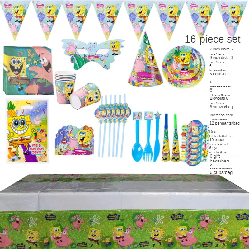 SpongeBob Birthday Party Decorations Kids Disposable Tableware Napkin Cup  Hat Straw Plate Set Party Banner Baby Shower Supplies - AliExpress