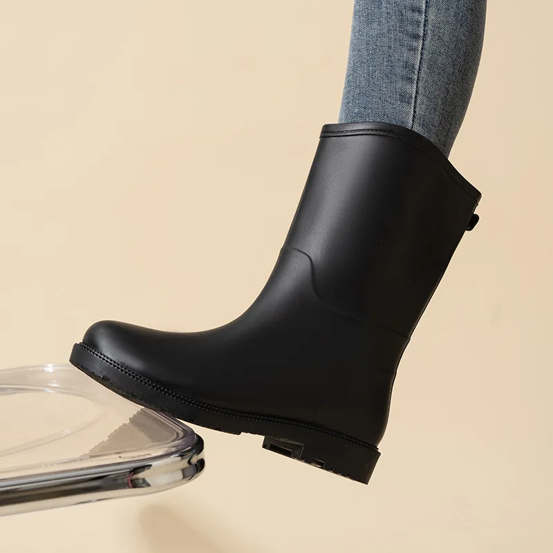 New 2023 Women Fashion Mid-calf Rain Boots Waterproof PVC Outdoor Rainboots Non-slip Solid Color Water Shoes Wellies