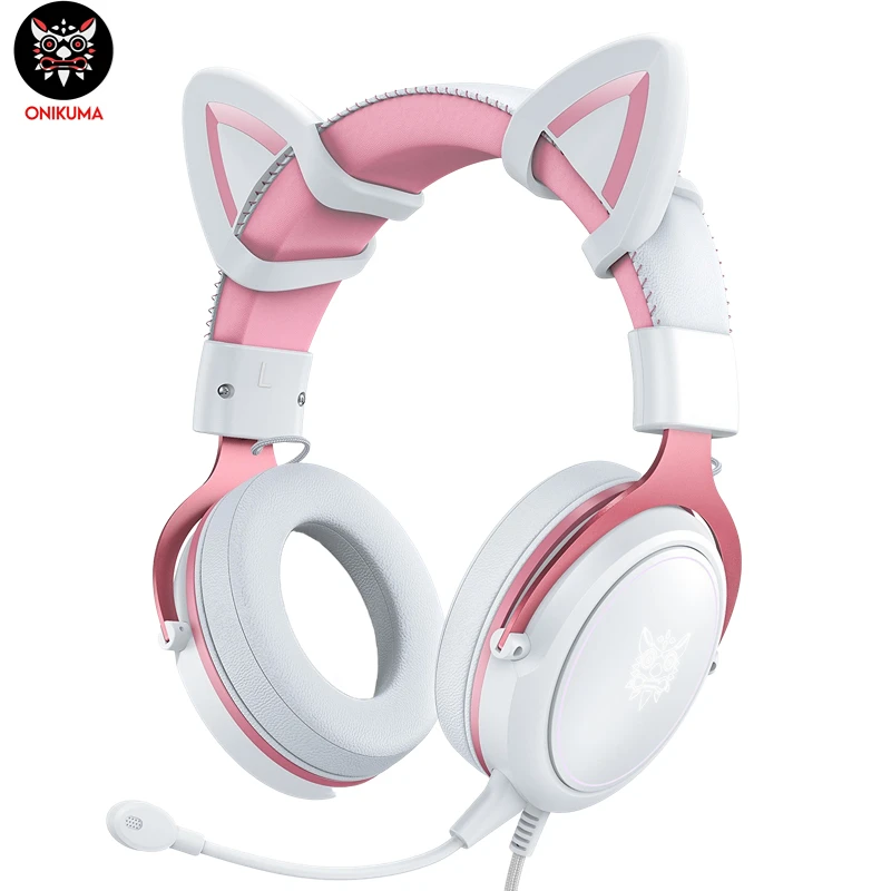 ONIKUMA X10 Wired Headphones Gaming Earphone Detachable Cute Cat Ear Gamer Earphone With HD Mic