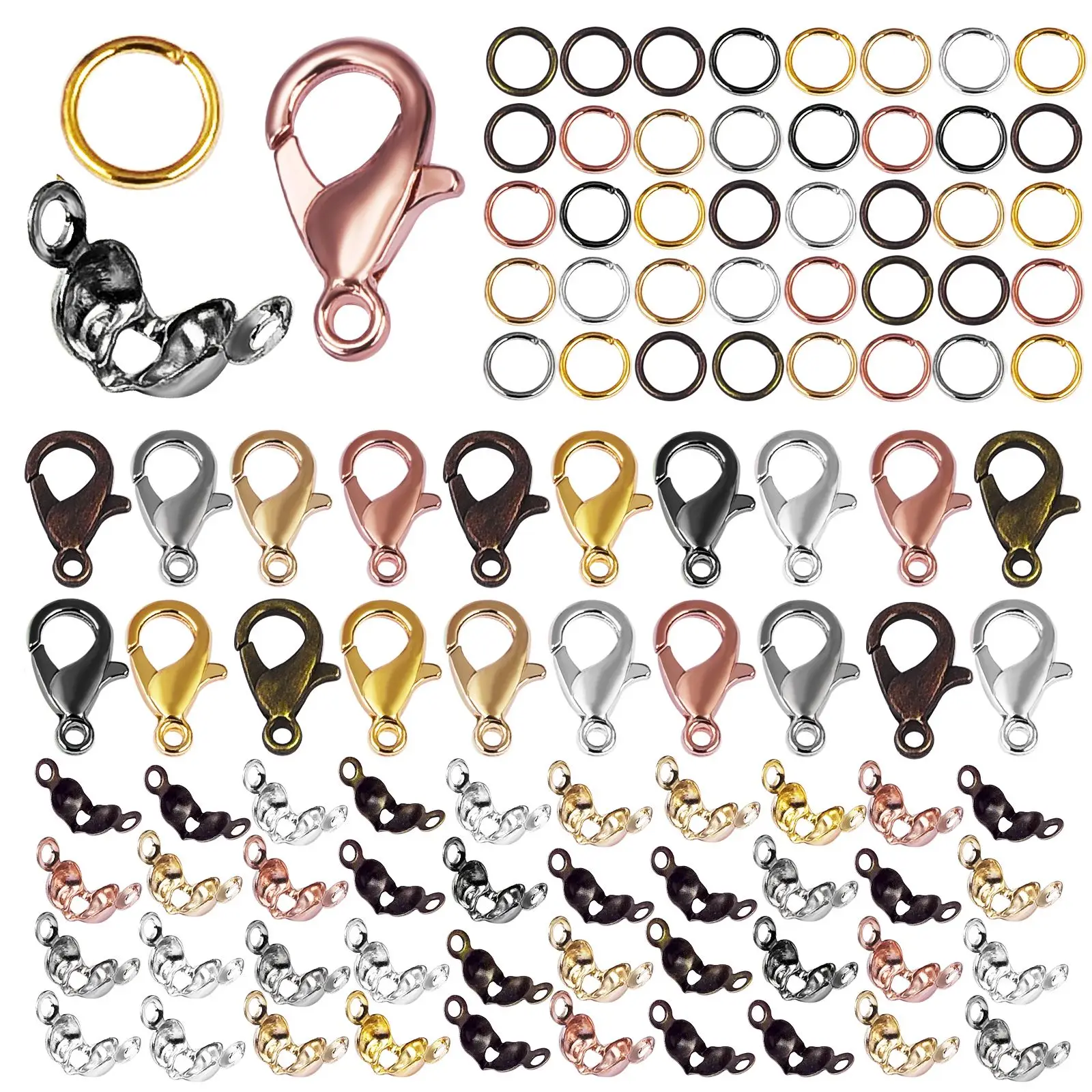Kit Da 100 Connettori E Fermagli Per Gioielli Fai Da Te In Acciaio Inox - Catenelle, Moschettoni E Terminali Per Collane E Bracciali (Oro/Acciaio) - 5