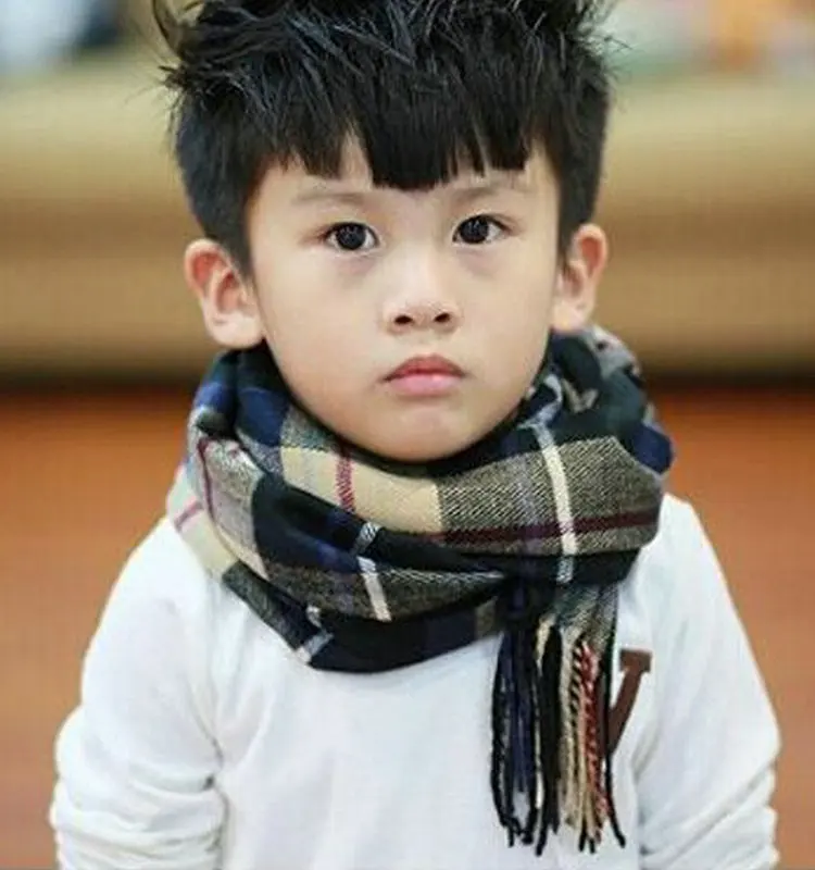 Children Kid Grid Scarf Boy And Girl Neck Muffler Plaid Scarves Acrylic Cashmere Wrap Shawl Child Long Tassel Check Shawls YG038