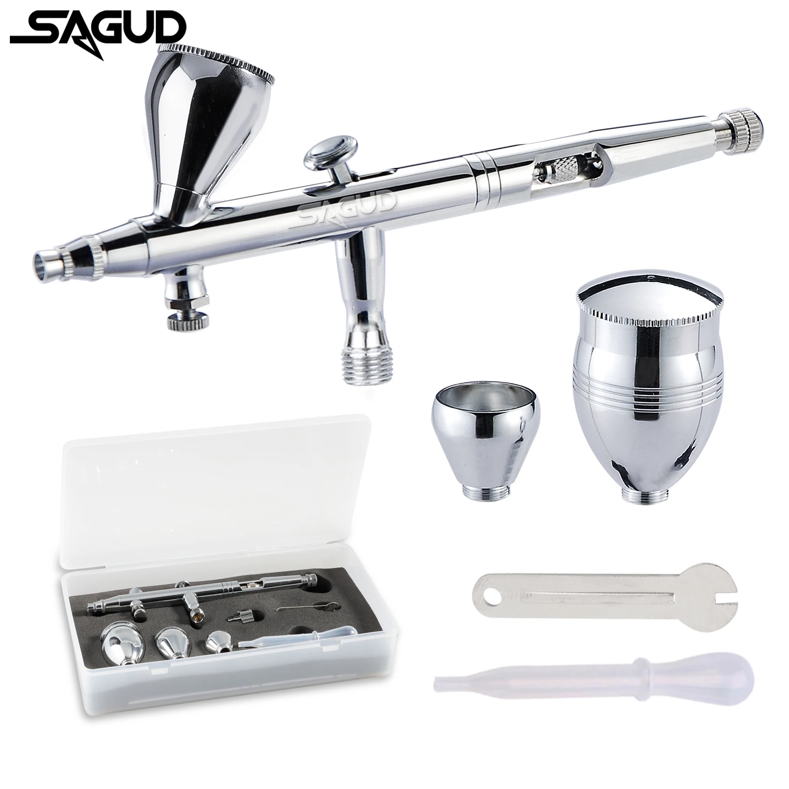 SAGUD Dual-Action Airbrush Kit 0.3mm Air Brush with 2/5/13CC Spray Cup and Wrench Dropper Tool for Cake Tattoo Nail Painting major dijit poly gel nail kit dual ended poly gel brush