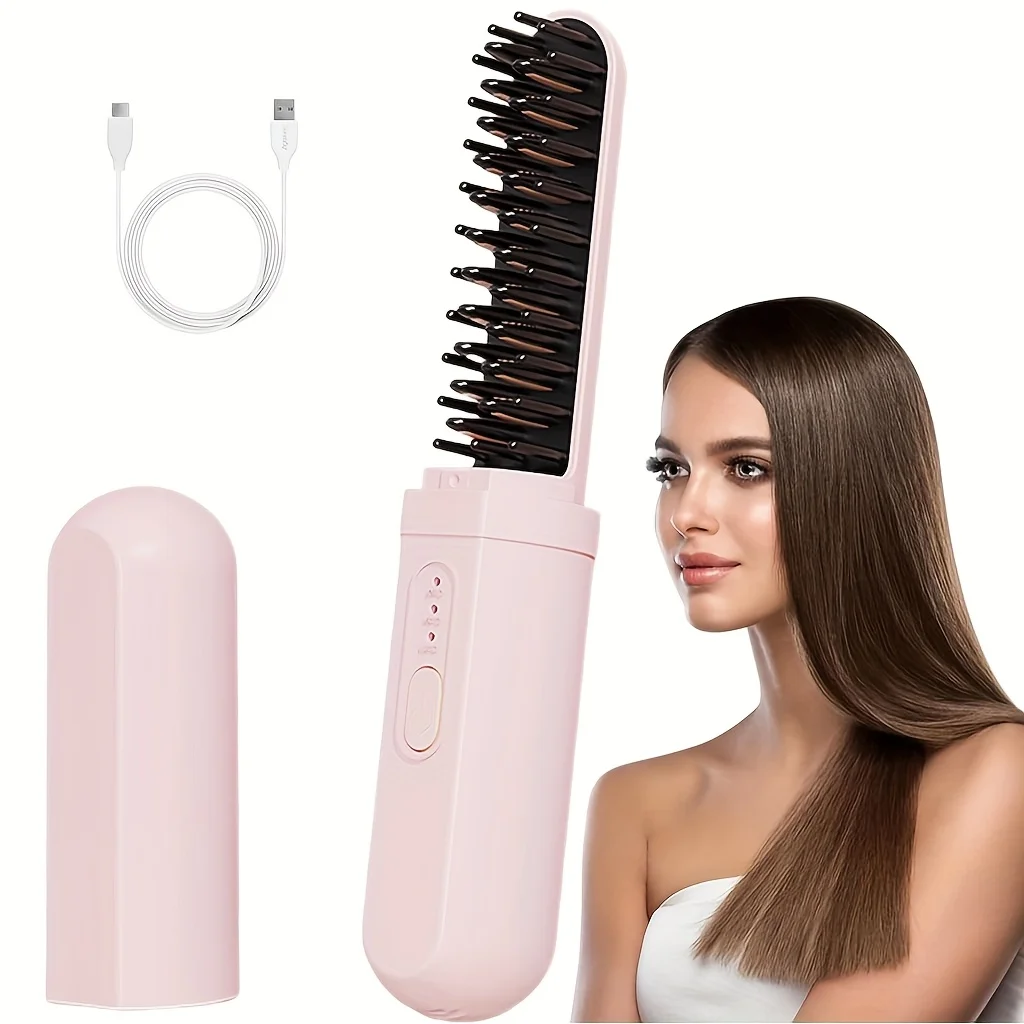 2 in 1 Electric Hot Heating Comb Hair Straightener Curler Wet Dry Hair Iron Straightening Brush Styling Too