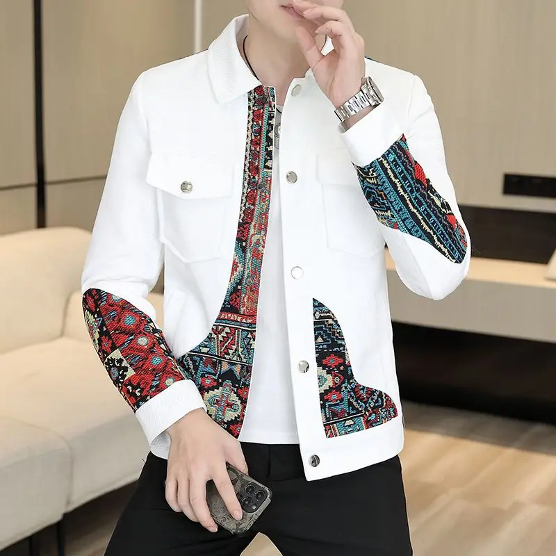 Spring and Autumn High-quality Men's Jacket Shirt, Casual Retro Edge Black Jacket, Pocket Lapel Thickening Single-breasted Shirt