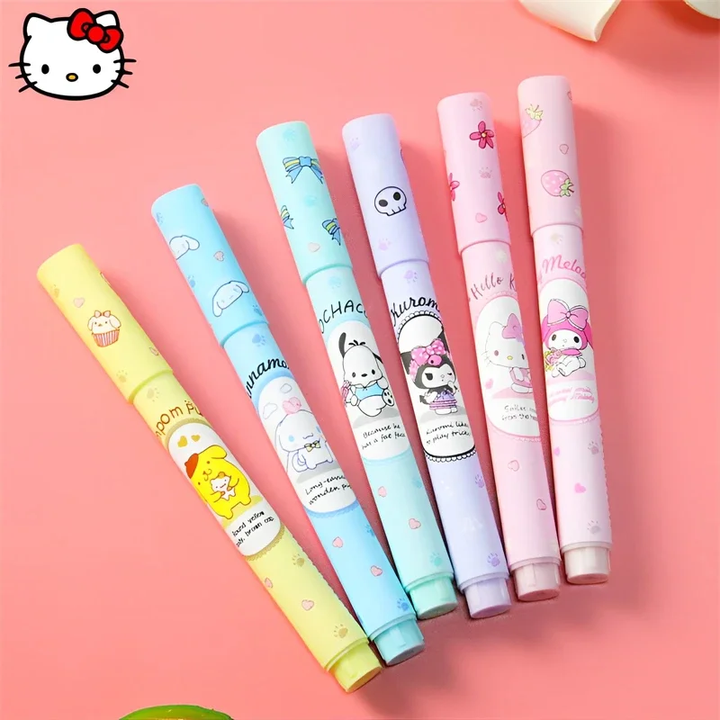 6PCS Kawaii Sanrio HelloKitty Highlighter Cartoon Student Writing Pocket Book Painting Key Mark Eye Protection School Supplies pp environmental protection material work name tag employee business badge student badge office supplies card sleeve lanyard