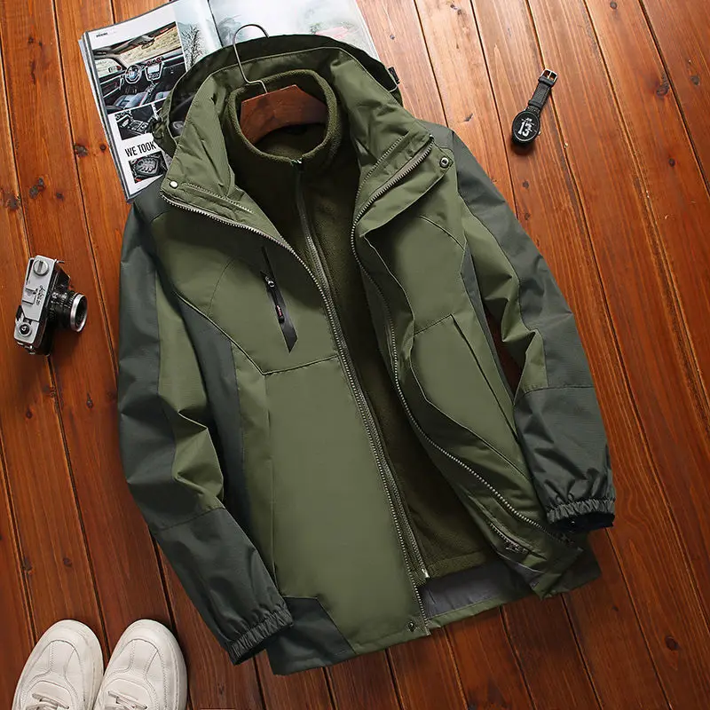 Hardshell Jacket Logo 3-in-1 Two-piece Men's Household Plus Fleece Thickened Extra Size Detachable Coat Men Jacket