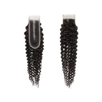 13A 2x6 Chiusura in pizzo riccio 8-22 pollici Chiusura in pizzo trasparente Chiusura in pizzo 100% capelli umani Capelli pre-peluche, Capelli del bambino Nero naturale