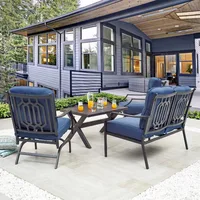 PatioFestival 4 Pices Patio Furniture Conversation Set,Metal Outdoor Furniture Set w/All Weather Cushioned Loveseat 2