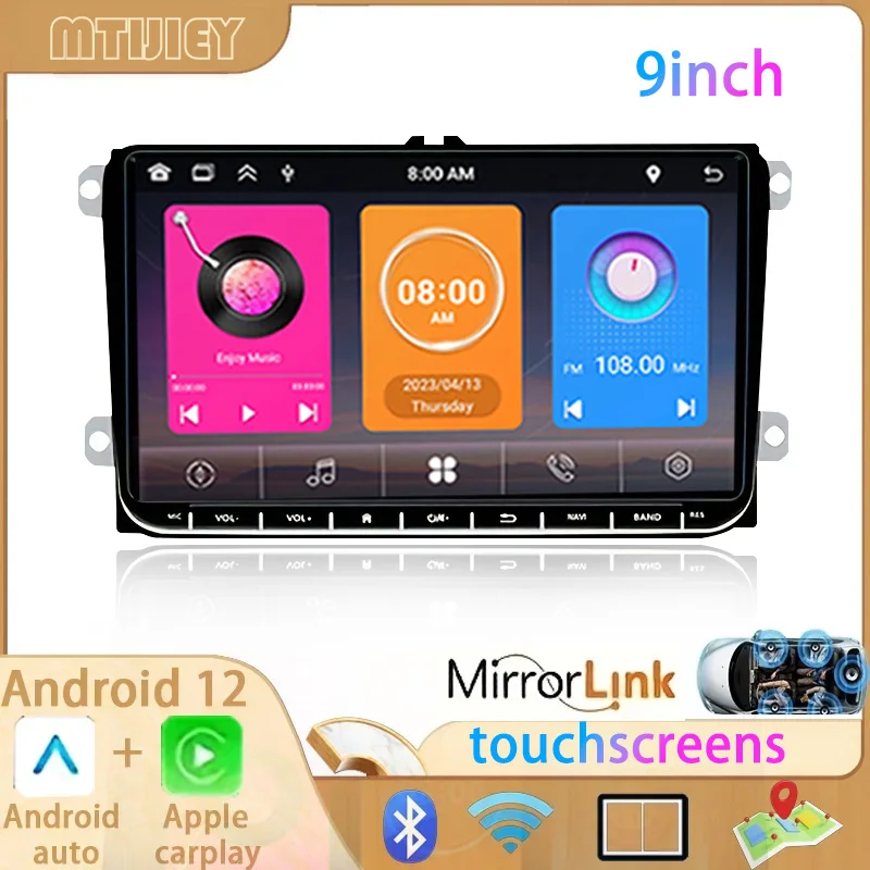

9 inch Radio 2din Car Multimedia Player Android 12 Auto Radio Carplay for VW Volkswagen Golf Polo Tiguan Passat