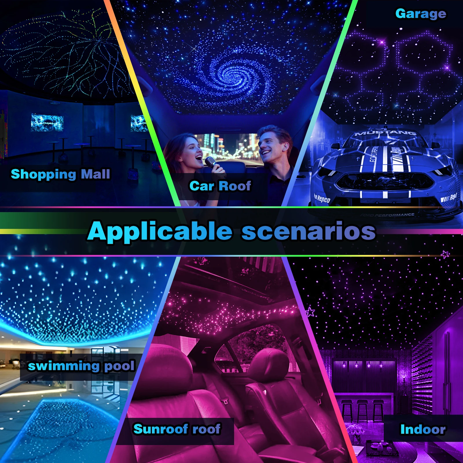 16W RGBW Fiber Optic Star Ceiling Light Kit with APP & Remote Control, Music Sync Mode for Car Roof Home Theater Decoration, 500-1200pcs 0.25-0.75mm Fiber Cable, US Warehouse