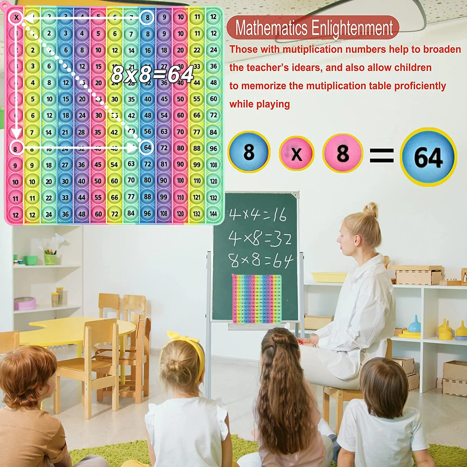 Multiplication 12x12 Addition 12+12 Both Sides Math Game Pop Fidget Toys, Macaron Silicone Push Pop Bubble Educational Toys 3